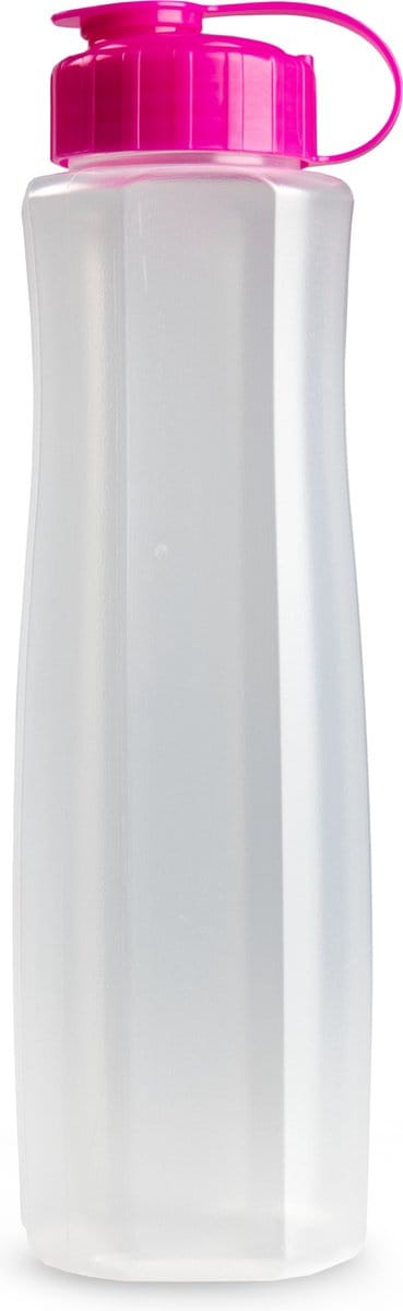 Plasticforte Kunststof waterfles 1500 ml transparant met dop roze - Drinkflessen/sport/fitness flessen