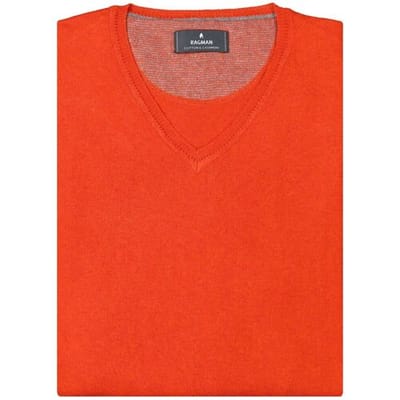 Ragman Trui V-Neck Supersoft Cotton Cashmere Knitted Elbow Patches Bright Red / male