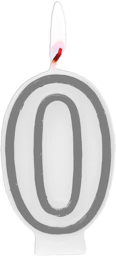 Folat - Kaars cijfer 0 simply chique silver 9 cm