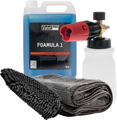 ValetPro SnowFoam set bestaande uit; 5 Ltr Fomula One, Foamer met karcher koppeling, WashMitt, Droogdoek 50 x 80 cm 1000 GSM