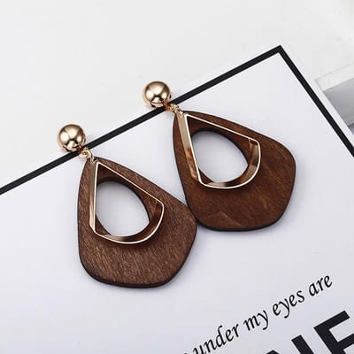 Vintage Holle Waterdruppel Hangende Oorbellen voor Vrouwen Metaal Hout Dubbele Laag Uitgehold Geometrische Druppel Oorbellen Trendy Sieraden black