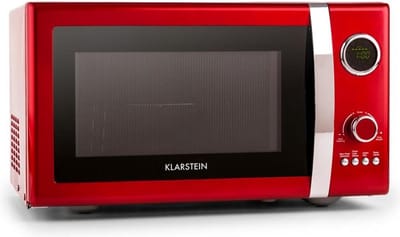 Klarstein Fine Dinesty 2-in-1 Magnetron - Retro magnetronoven met grill, Metalen behuizing, 23L garruimte, 800W magnetronvermogen, 1000W grillvermogen, Timer, 12 programma's, LCD-display, rood
