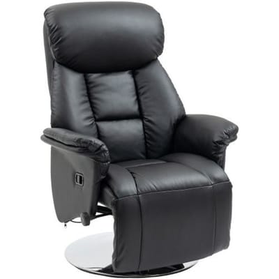 Fauteuil - MUVOE - Kantelbaar - Zwart kunstleer - Verstelbare rugleuning - Uittrekbaar voetensteun zwart