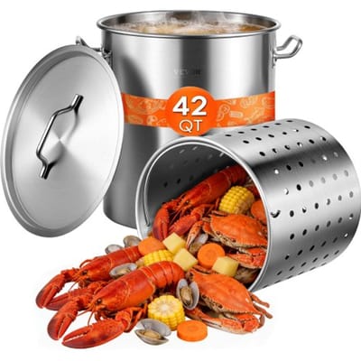 VEVOR kookpot 39,7 L roestvrij staal, 350 x 410 mm Grote soeppan met zeef, geschikt als aspergepan, sauspan, praktische keukenpot, grote ingrediënten, inductiekookpan, inductiekookpot