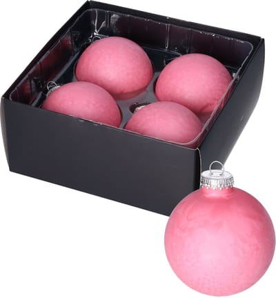 Othmar Decorations Luxe kleine kerstballen - 4x st - 8 cm - roze - glas - ice finish