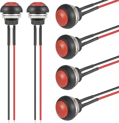 12 mm Momentane Drukknop AAN/UIT Waterdicht - Ronde Mini Drukschakelaar met Kabel (6 Stuks)