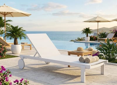 Luxury Aluminium Sun Lounger Casablanca with Wheels and Adjustable Backrest 190x74x31 cm – Weatherproof, Stackable Garden Lounger with Quick-Drying Surface – White – Casa Dorada