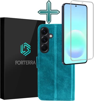 Hoesje Met Screenprotector - Geschikt voor Samsung Galaxy A57 - Luxe Pasjeshouder - Flipcase - Bookcase Portemonee - Flip Case - Kunstleer Book Case - Book Cover - Walletcase - Portemonneehoes - Turquoise