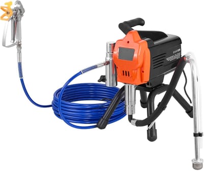 Staande airless verfspuit, 1500 W, 3300 PSI hogedruk elektrische spuitmachine met reinigingsborstel, slang, verlengstang en spuitmonden voor grote ruimtes en industrieel gebruik