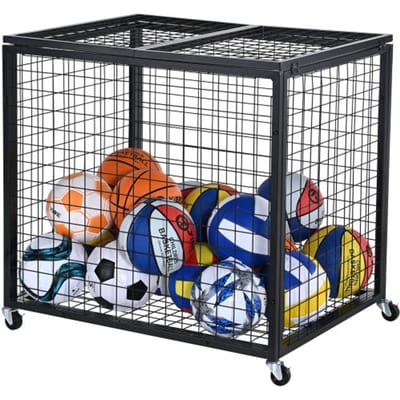 VEVOR Ballenwagen Rolwagen 850 x 675 x 825 mm Sportballen, Afsluitbare Basketbalkooi Ballenkooi, Sportuitrusting voor Binnen en Buiten, Oprolbare Stalen Opbergwagen voor Garages