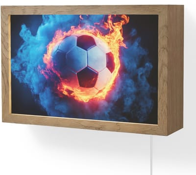 Wandlamp 30x20 cm - Oplaadbaar - Voetbal - Vuur - IJs - Blauw - Wandlampen binnen woonkamer - Slaapkamer lamp met kabel - Decoratieve nachtlamp - Vloerlamp snoer