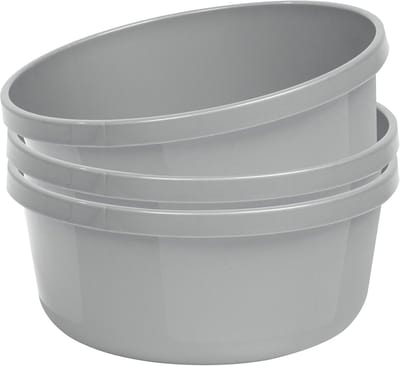Set van 3 Ronde Kunststof Kommen 8 Liter - Ø 32x14cm Grijs