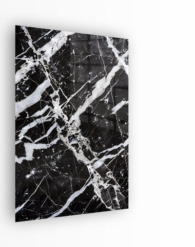 Indoorart - Glasschilderij Zwart Wit Marmer 40x60 CM - Afbeelding op plexiglas - Inclusief montagemateriaal