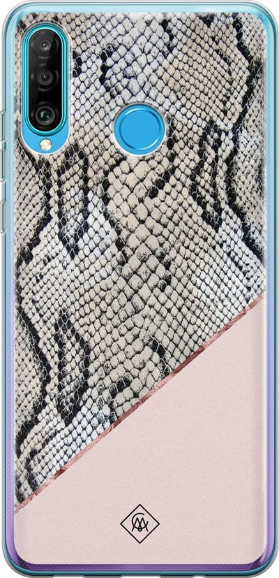 Casimoda® hoesje - Geschikt voor Huawei P30 Lite - Snake Print - Siliconen/TPU - Soft Case - Roze - Slangenprint