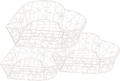 Clayre & Eef Opbergmand Set van 3 25x25x7 / 20x20x6 / 15x15x6 cm Wit Ijzer Hartvormig Keuken Mandjes