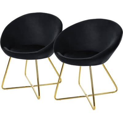 Eetkamerstoel set van 2 met ronde rugleuning zwart fluweel met goudkleurige metalen poten ML design