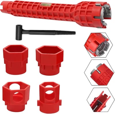 7-in-1 wastafelsleutel, multifunctioneel, buiskraan voor installatie, loodgietersgereedschap met verstelbare moersleutel voor wastafel, badkamer, keuken, toilet en meer, gereedschap voor loodgieter