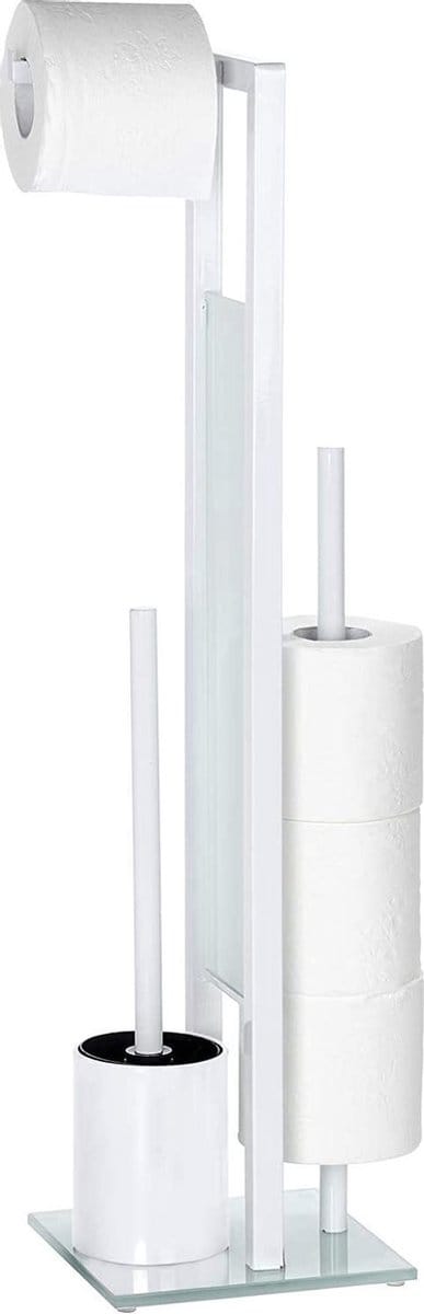 WENKO Toiletbutler Rivalta wit - Toiletborstel met houder, Toiletrolhouder en Reserverolhouder vrijstaand