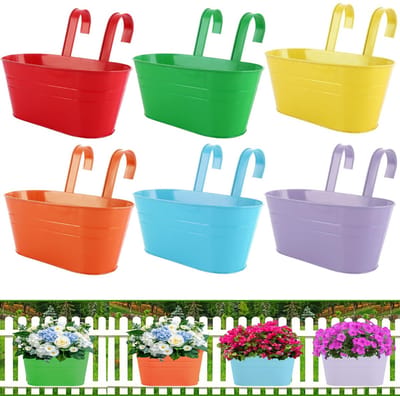 Dailygoods - 6 Stuks Metalen Hangende Bloempotten - Voor Binnen en Buiten, 28 cm