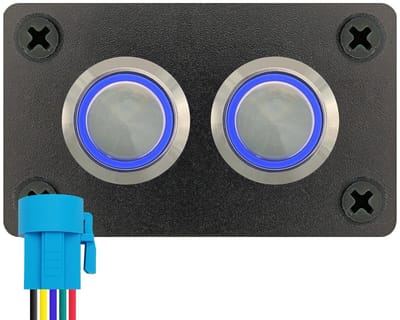 ProRide Metalen Pulsschakelaar 220V OFF-(ON) - Tweevoudig inbouwpaneel - 19mm - IP67 - LED indicatie Blauw