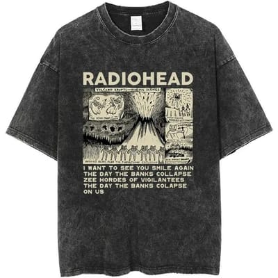 Radiohead T-shirt Klassiek Retro Rockband Grafisch T-shirt Oversized Kwaliteitskatoen Heren Dames Hip Hop Streetwear Korte Mouw T-shirts XL beige