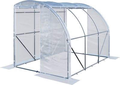 TOOLPORT Aangebouwde foliekas 2x3 m PE 180 g/m² UV-gestabiliseerd met verzinkt stalen frame, tomatenkas met zijramen