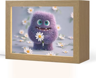 Nachtlampje 20x15 cm - Kinder lampje - Monster - Paars - Madeliefjes - Tafellamp kinderkamer - Slaapkamer lamp - Bedlamp kinderen - Kinderlampje stopcontact - Wandlamp babykamer - Nachtlampjes