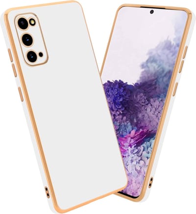 Cadorabo Hoesje geschikt voor Samsung Galaxy S20 in Glossy Wit - Goud - Beschermhoes Case Cover van flexibel TPU-silicone en met camerabescherming