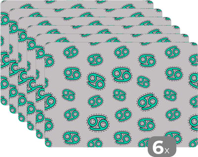 Placemat - Placemats kunststof - Kreeft - Astrologie - Zodiac - Design - 45x30 cm - 6 stuks - Hittebestendig - Anti-Slip - Onderlegger - Afneembaar