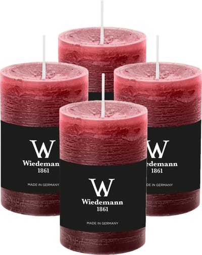 Wiedemann Cilinderkaars/stompkaars - 4x - rustieke kaars - bordeauxrood - 6 x 9 cm - 30 branduren
