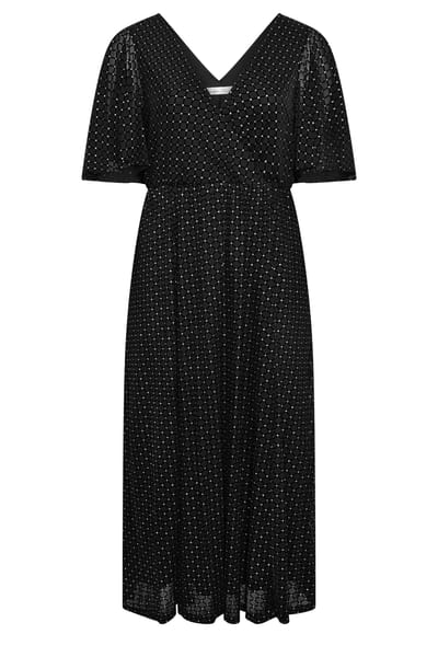 Yours London Zwarte Wikkeljurk Van Mesh Met Glitters Size 42