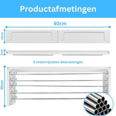 Wanddroogrek - Droogrek Inklapbaar - Wasrek - Droogtoren - Droogrekken - Zilver