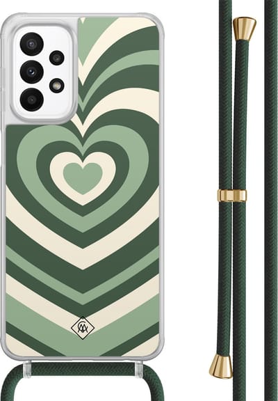 Casimoda® hoesje met groen koord - Geschikt voor Samsung A23 - Hart Swirl Groen - Afneembaar koord - TPU/acryl - Groen