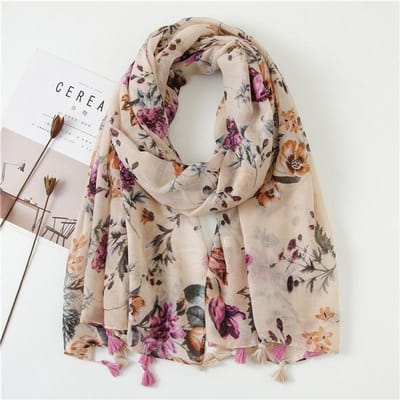 Mode Print Bloem Kwast Sjaal Katoen Viscose Sjaal Dames Strand Zonbescherming Sjaal Moslim Hijab Wikkel Hoofddoek 180*90Cm beige