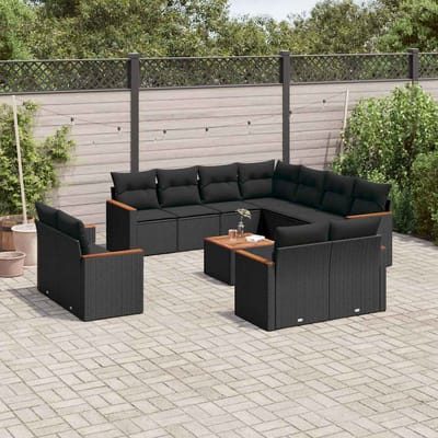 vidaXL - 12-delige - Loungeset - met - kussens - poly - rattan - zwart