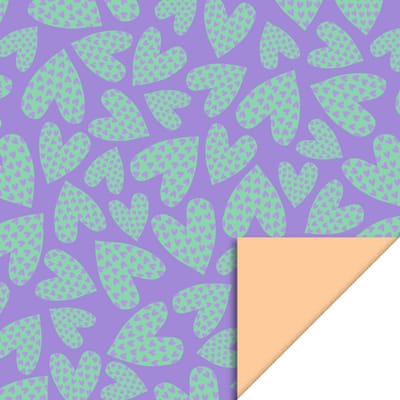 Dubbelzijdig cadeaupapier Lila met groene hartjes- 30 cm x 3 meter- Inpakken- Rol Inpakpapier voor kinderen en volwassenen- FSC- Extra stevig