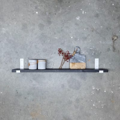 GoudmetHout® Wandplank Industrieel - 40 x 15 cm Muurplank - Zwart Eiken Hout - Decoratie Wandrek & Boekenrek - Hangplank Keuken - Wall Shelf + 2 Mat Witte Plankdragers van Staal