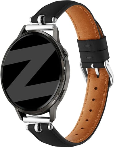 Bandz Leren 'D-Type' bandje geschikt voor Samsung Galaxy Watch 7 (40/44mm) / Galaxy Watch 6 (Classic) / Galaxy Watch 5 (Pro) / Galaxy Watch 4 / Watch 3 / Watch FE / Polar Ignite 3-2 / Pacer / Unite / Huawei GT3 - GT2 / Amazfit GTS 4-3-2 (Zwart)