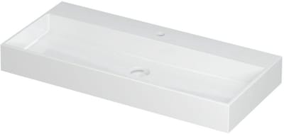 INK United Wastafel Porselein met 1 Kraangat incl. Porseleinen Click Plug en Verborgen Overloop Systeem - 1000x450x110 mm - Glans Wit