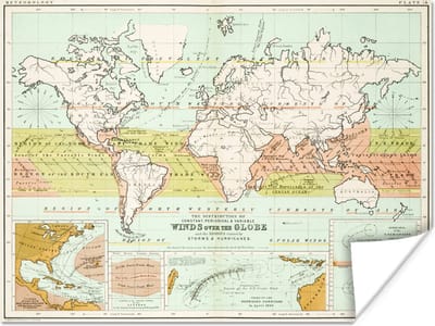 Wereldkaarten - Oude meteorologische wereldkaart - 80x60 cm