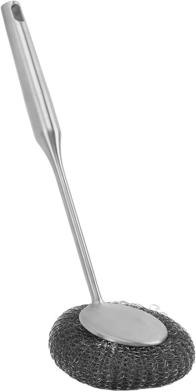 Staalwolschrobmachine Lange Steel - Keuken Schrobber - Diepe Reiniging Potten - 304 Roestvrij Staal - 27 cm Lengte - Zilver