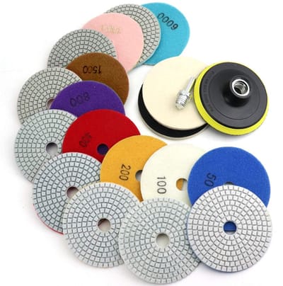 Cuhostki - 1 Set - Geschikt voor Diamantpolijstpads - Diamant polijsten - 4-Inch Diamantpolijstpad Set (11 Stuks + Stang) - Kleurrijk - Diamant + Harz + Wolvel - Nat/Droog Gebruik - 50-6000 Mesh - Magic Tape