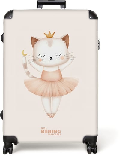 NoBoringSuitcases.com® - Koffer groot - Reiskoffer lichtgewicht - Ballerina kitten in beige kleuren - Rolkoffer met 4 wielen - Grote trolley XL - 98 liter bagage