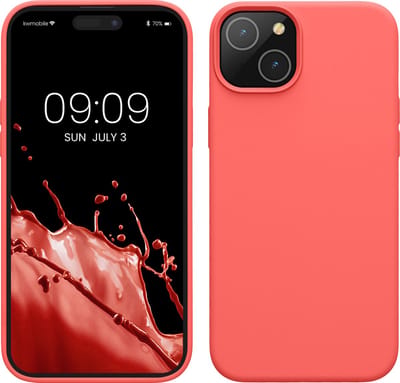 kwmobile Case voor iPhone 15 Plus - Slank TPU-Hoesje met Zachte Afwerking - In neon koraal
