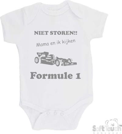 100% katoenen Romper "Niet storen!! Mama en ik kijken Formule 1" Unisex Katoen Wit/grijs Maat 56/62