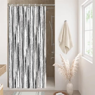 Douchegordijn, schimmelbestendig, smal douchegordijn, 90 x 180 cm, grijs-zwart, verfpatroon, kleine badgordijnen, wasbare stof, waterdicht, polyester, badkamergordijnen met 6 haken