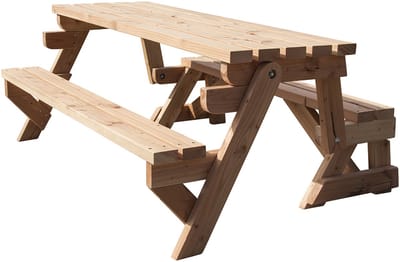 Inklapbare picknicktafel Seth - Douglas houten picknicktafel - voor 2 tot 4 personen - compleet gemonteerd geleverd - hout is 4,5 cm dik - Geen schroefgaten in tafelblad