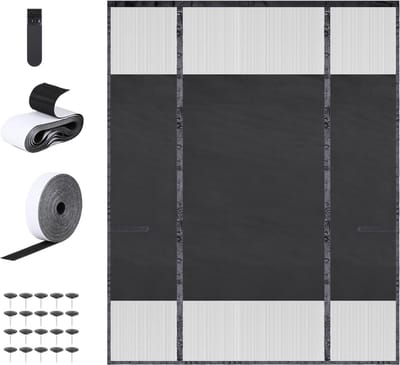 Magnetisch vliegengaas voor deuren, 140 x 222 cm, anti-muggen bescherming, polyester muggennet, ideaal voor privacy en ventilatie (3 deuren)