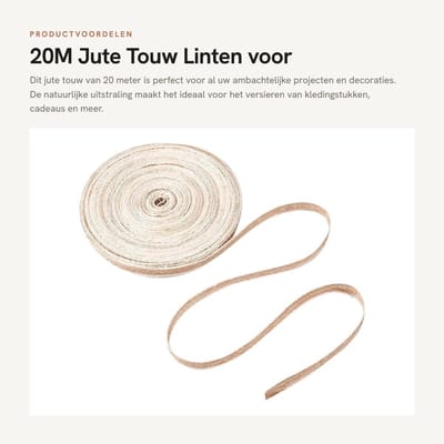 Dailygoods- Jute Touw 20M - Natuurlijke Jute Linten - 10 mm Breed - Milieuvriendelijk - Voor Kledingaccessoires - Voor Ambachten - Jute Lint