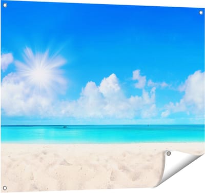 Gards Tuinposter Strand en Zee met Helder Witte Zand - 100x80 cm - Tuindoek - Tuindecoratie - Wanddecoratie buiten - Tuinschilderij